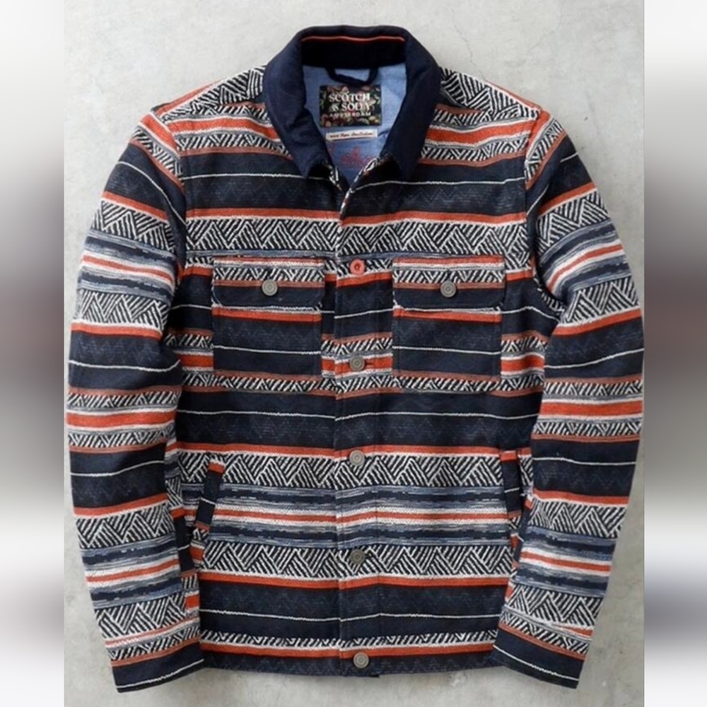 Scotch & Soda Black and Red Lightweight Shirt Jacket